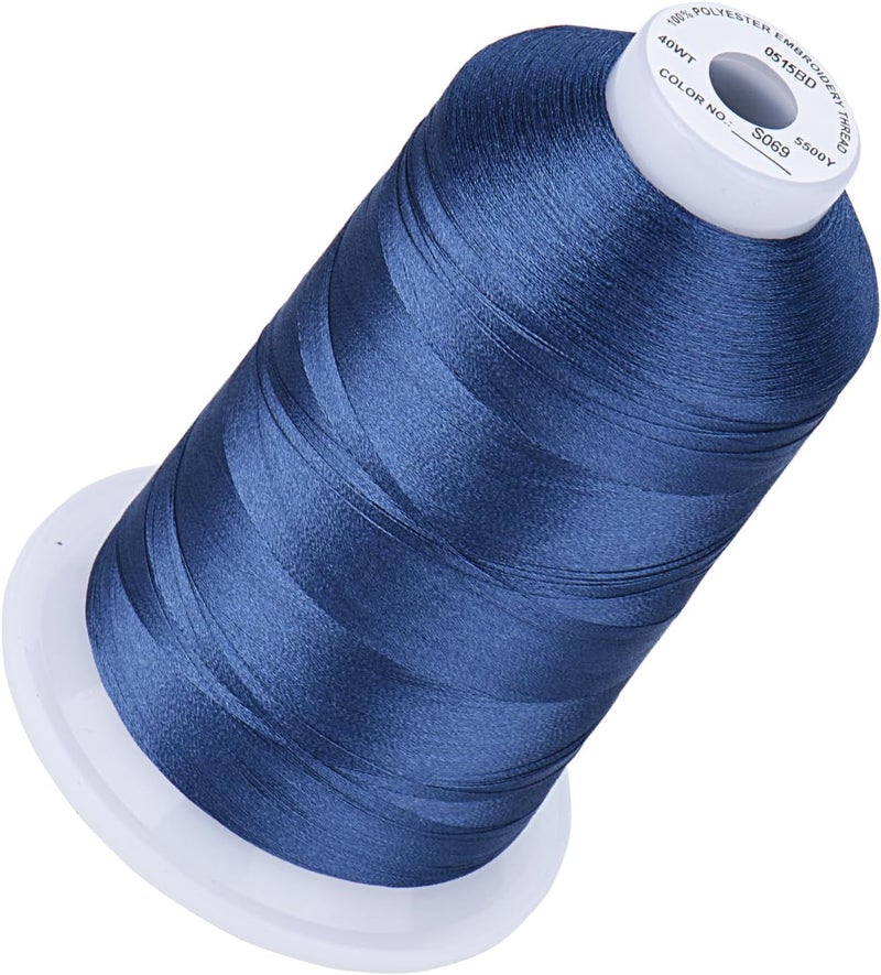 simthread 5500Yds Embroidery Thread, 5000M High-Yardage 40WT 100% Polyester Thread – 170+ Vivid Colors, High-Speed Rated – Compatible with Brother, Singer, Janome & More - Sailor Blue S069 - Image 1